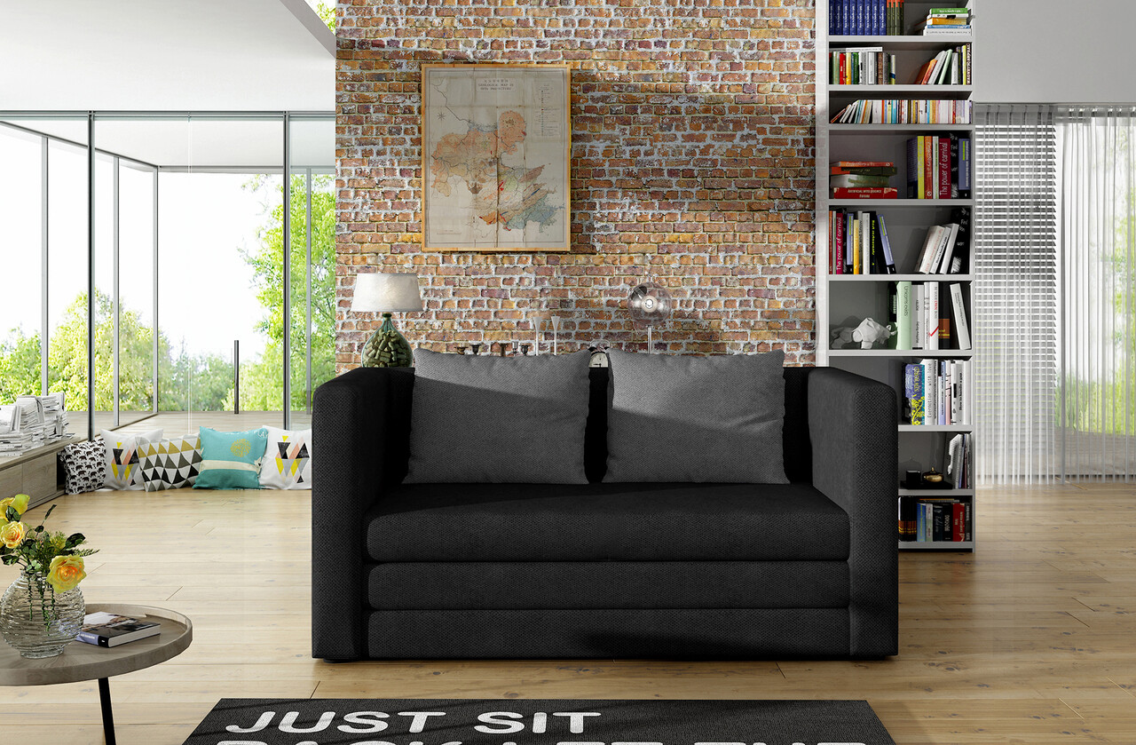 Canapea extensibila 2 locuri, ELTAP, Neva, 132x70x62 cm, lemn/poliester, negru/gri - imagine 6